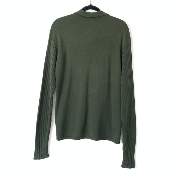 Vintage Versace Green Ribbed Quarter-Zip Knit Sweater Size S Brown Trim Wool - Picture 2 of 8